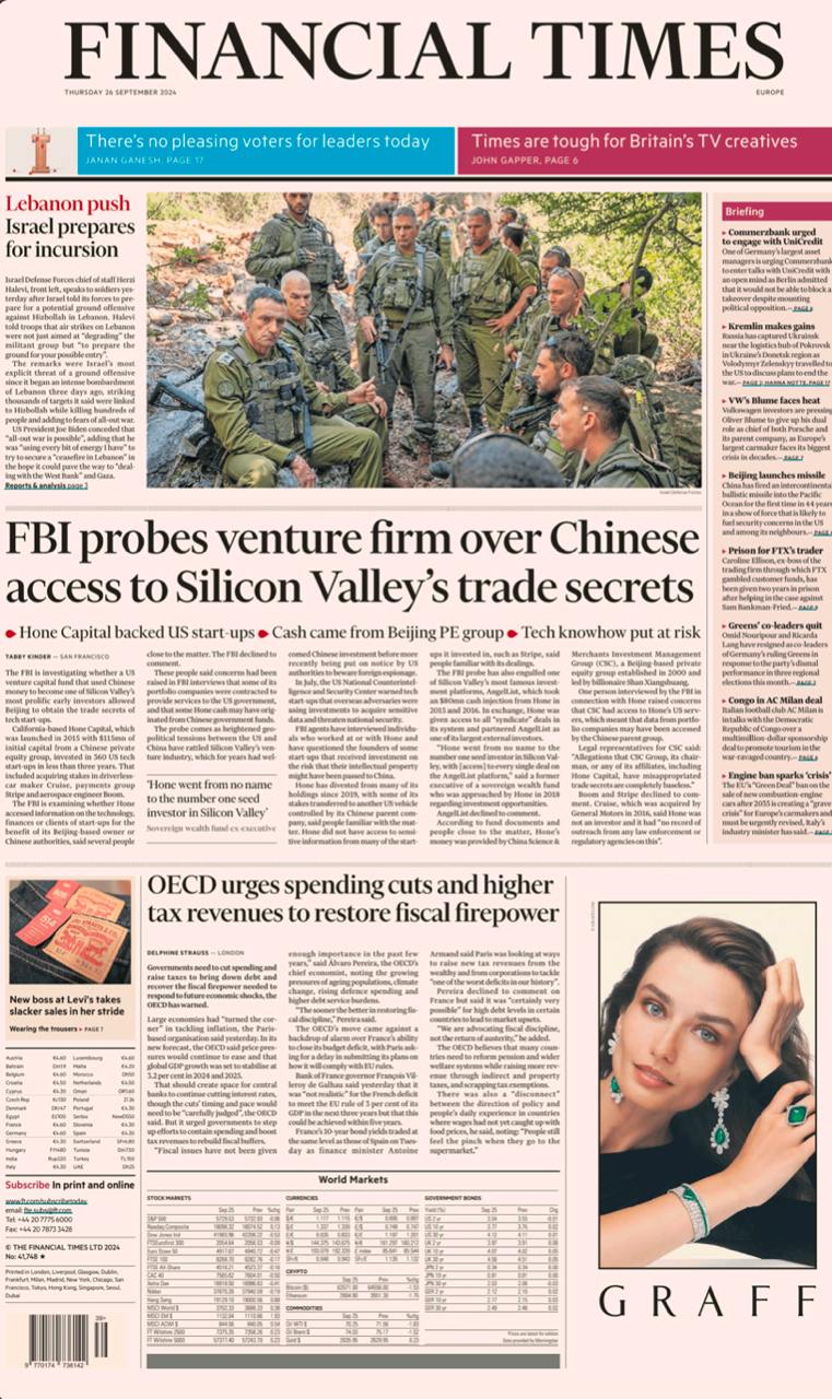 【报纸】金融时报 Financial Times-26.09.2024 PDF