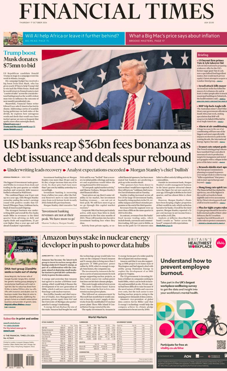 【报纸】金融时报 Financial Times-17.10.2024 PDF